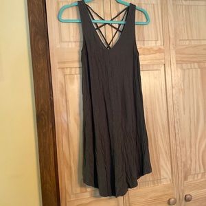 olive green dress with cross cross back